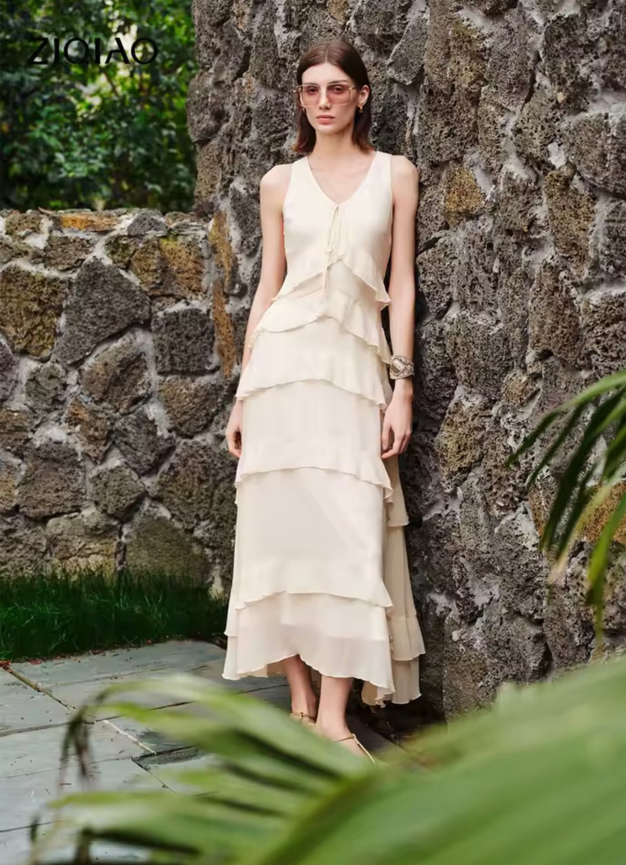 Tropical simple volan dress